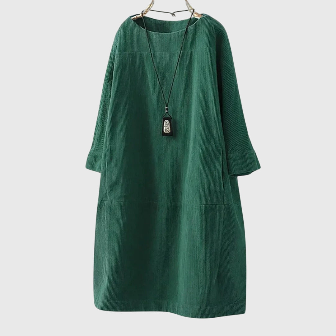 Women's Relaxed Corduroy Midi Dress in Green