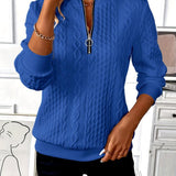 Women's Cable-Knit Zip Sweater in Blue