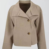 Women's Luxe Double-Breasted Short Coat in Beige