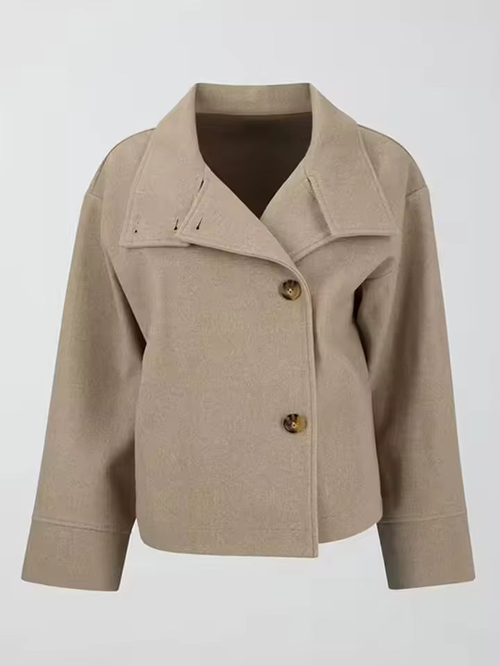Women's Luxe Double-Breasted Short Coat in Beige