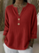 Women's Waffle Knit Henley Top in Red