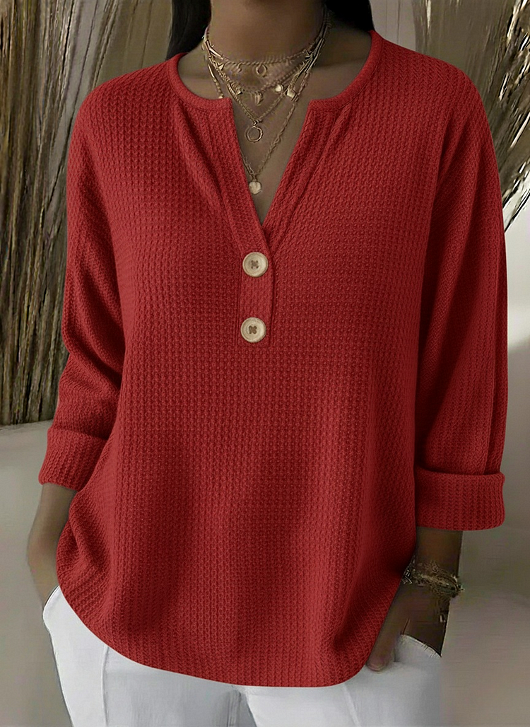 Women's Henley Button Top in Red