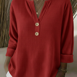 Women's Henley Button Top in Red