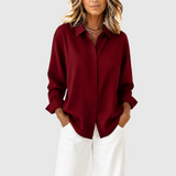 Women's Classic Hidden-Button Blouse in Burgundy