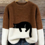 Women's Soft Cat Graphic Sweater in Brown