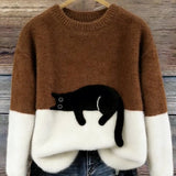 Women's Soft Cat Graphic Sweater in Brown