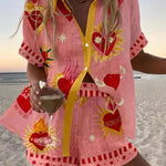 Women's Folk Heart Two-Piece Summer Set