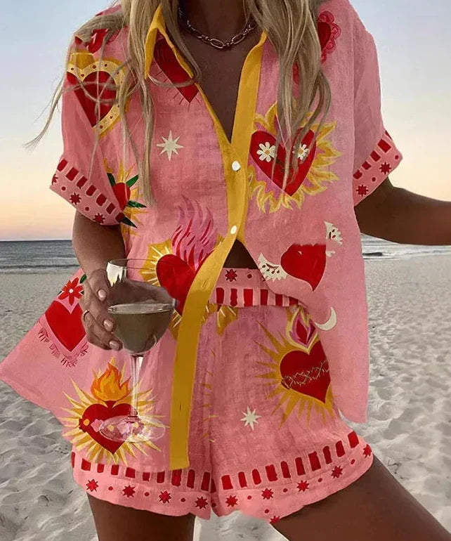 Women's Folk Heart Two-Piece Summer Set