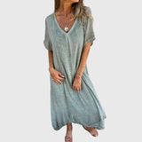 Women's Elegant Lightweight V-Neck Dress in Green