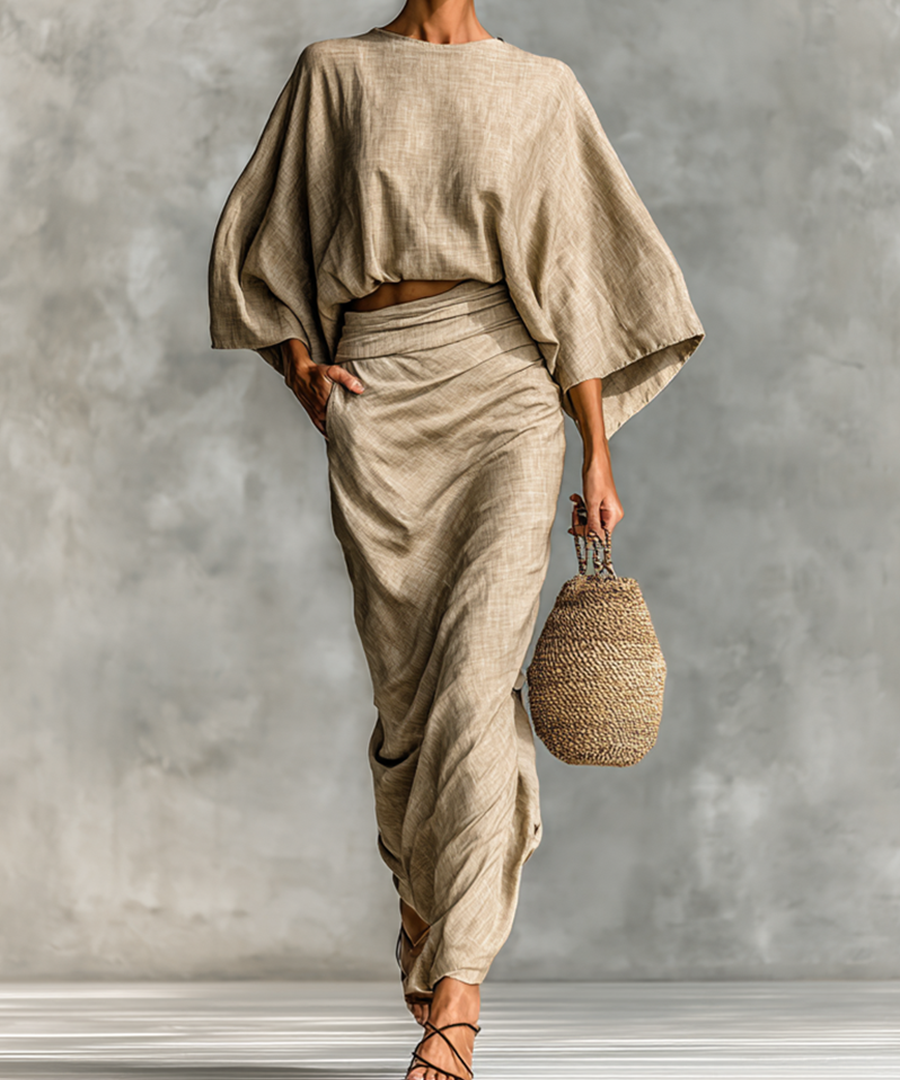 Women's Long Sleeve Skirt Set in Khaki