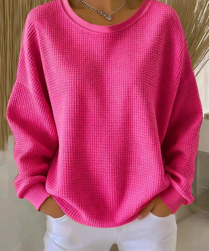 Women's Pink Textured Sweater in Fuchsia