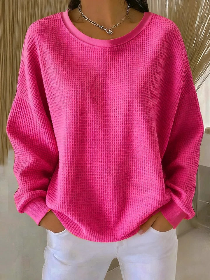 Women's Pink Textured Sweater in Fuchsia