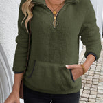 Women's Half-Zip Hoodie in Army Green