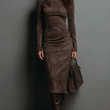 Women's Brown Long Midi Dress