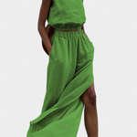 Sleeveless Cotton-Linen Wide-Leg Set in Green