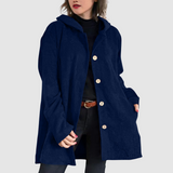 Women's Comfortable Velvet Hooded Jacket in Navy