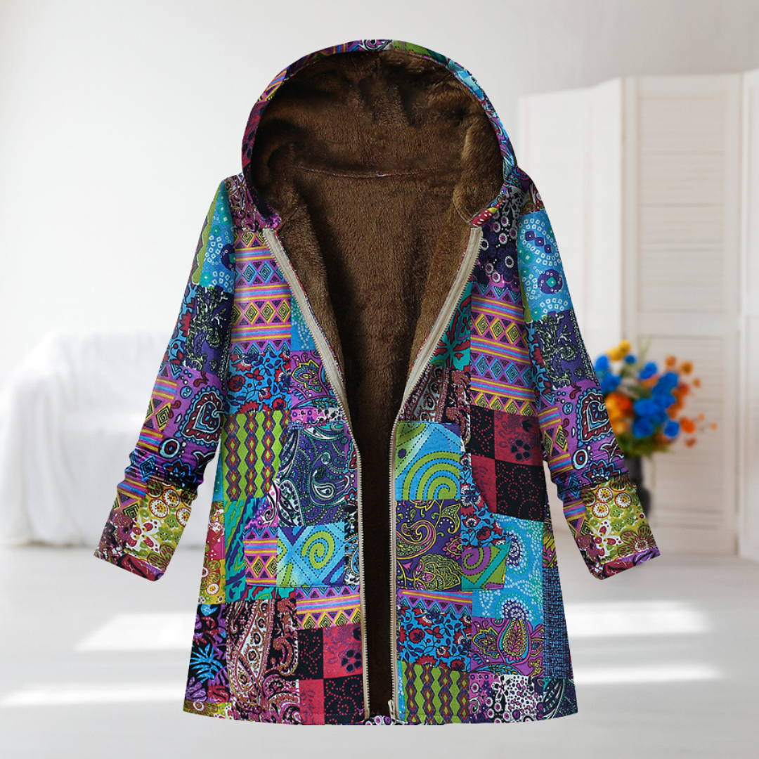 Women's Blue Patchwork Hooded Fleece Jacket, photo 2