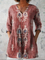 Elise Long Blouse with V-Neck in Red
