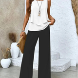 Women's Sleeveless Top And Wide-Leg Pants Set in Black/White