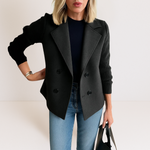 Women's Knit-Sleeve Tailored Coat in Black