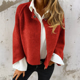 Women's Cashmere-Feel Cropped Jacket in Red