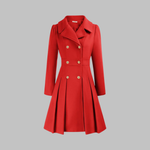 Elegant Double-Breasted Long-Sleeve Coat in Red