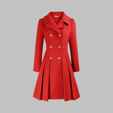 Elegant Double-Breasted Long-Sleeve Coat in Red