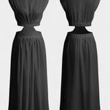 High-Neck Top & Side-Slit Skirt Set in Black