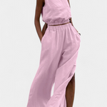 Sleeveless Cotton-Linen Wide-Leg Set in Pink