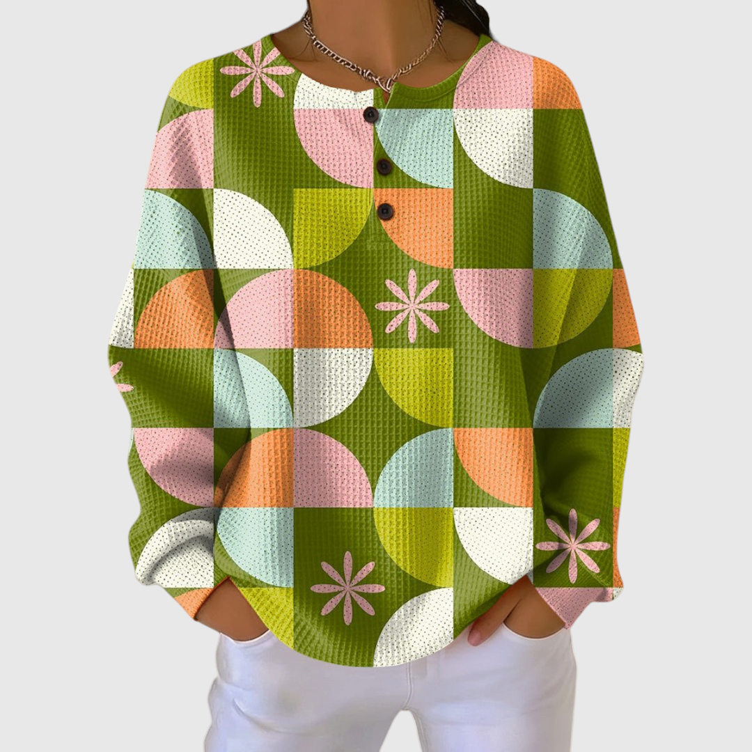 Women's Abstract Checkered Pattern Sweater in Art