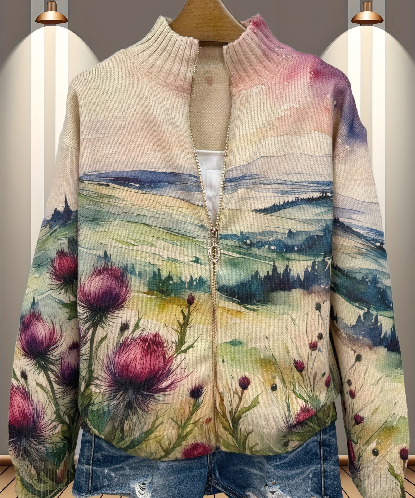Women's Thistle Landscape Zip Cardigan, photo 2