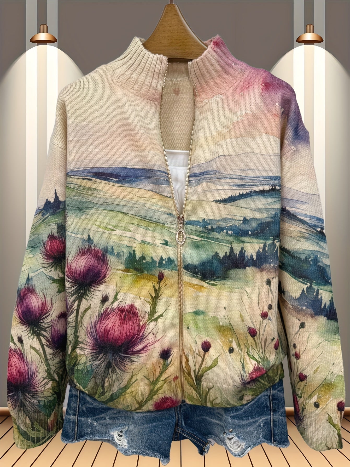 Women's Thistle Landscape Zip Cardigan, photo 2