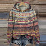 Women's Retro Boho-Pattern Sweatshirt in Brown