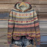 Women's Retro Boho-Pattern Sweatshirt in Brown