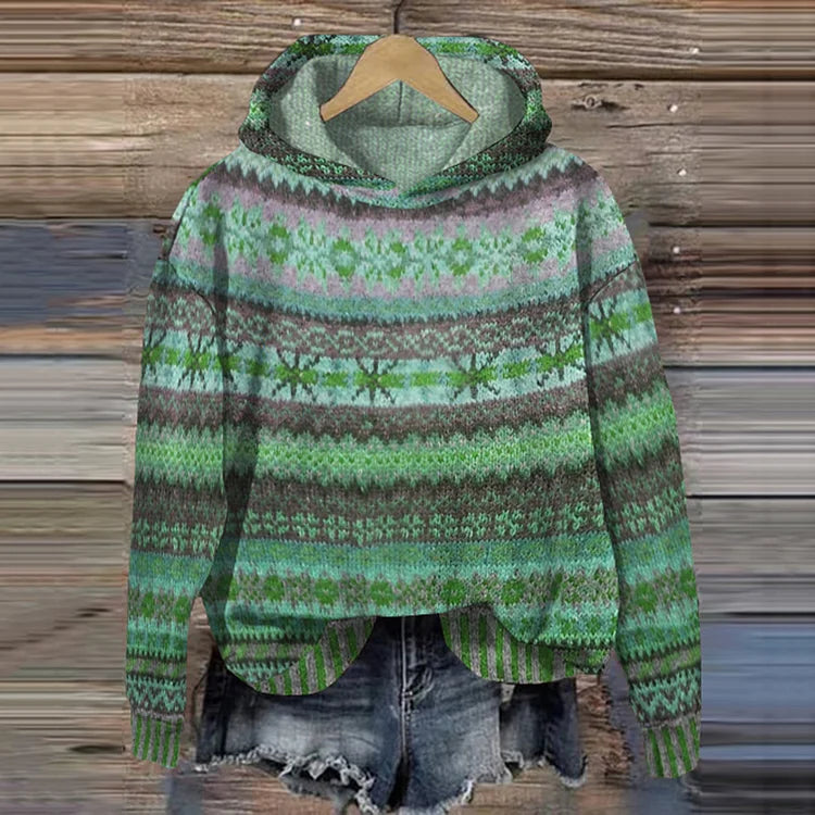 Women's Retro Boho-Pattern Sweatshirt in Green
