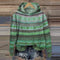 Women's Retro Boho-Pattern Sweatshirt in Green