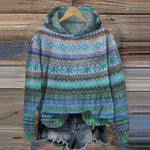 Women's Retro Boho-Pattern Sweatshirt in Blue