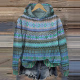 Women's Retro Boho-Pattern Sweatshirt in Blue