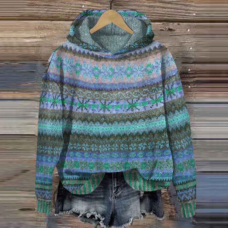 Women's Retro Boho-Pattern Sweatshirt in Blue