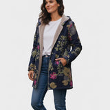 Women's Navy Floral Fleece Coat, photo 2