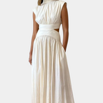High-Neck Top & Side-Slit Skirt Set in White