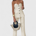 Sleeveless Minimalist Ensemble with Flared Pants in Apricot