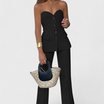 Sleeveless Minimalist Ensemble with Flared Pants in Black