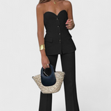 Sleeveless Minimalist Ensemble with Flared Pants in Black