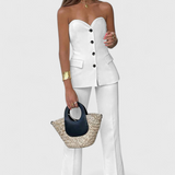 Sleeveless Minimalist Ensemble with Flared Pants in White