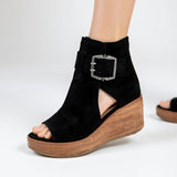 Women's Open-Toe Wedge Ankle Boots in Black