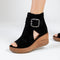Women's Open-Toe Wedge Ankle Boots in Black