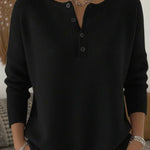Women's Henley Button-Up Knit Sweater in Black