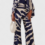 Women's Off-Shoulder Top & Wide-Leg Pants Set in Navy Blue