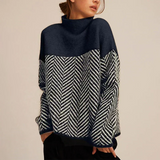 Women's Patterned Cable-Knit Sweater in Navy